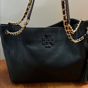 Tory Burch Black Shoulder Bag with Gold Chain preowned excellent condition